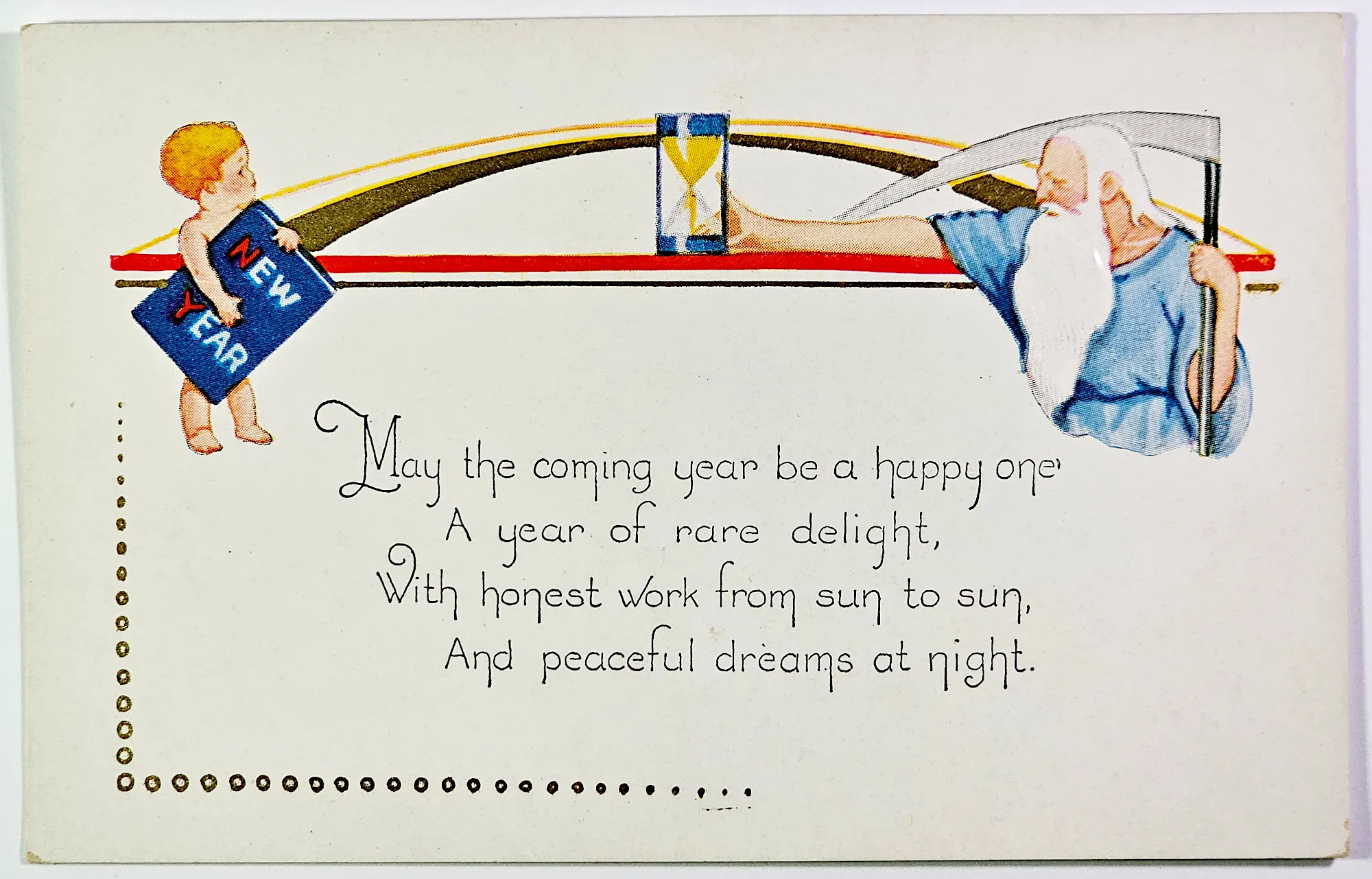 New Year baby Father Time hourglass Art Deco scythe, zdjęcie 1 z 2